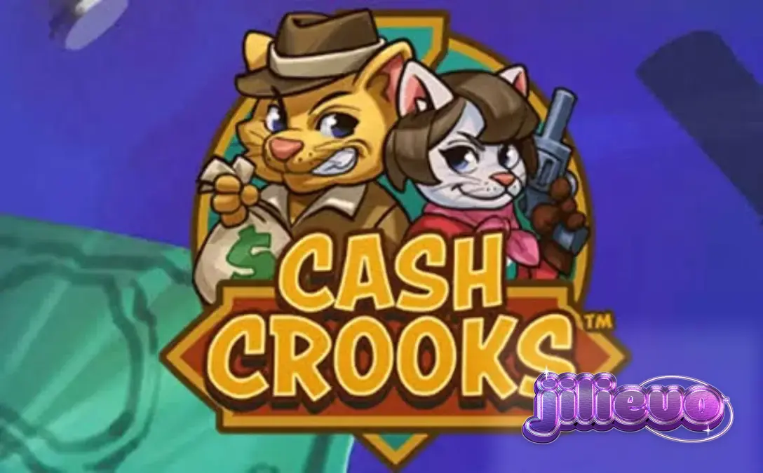 The reels of the Cash Crooks slot featuring cartoon cat burglars and vault symbols.